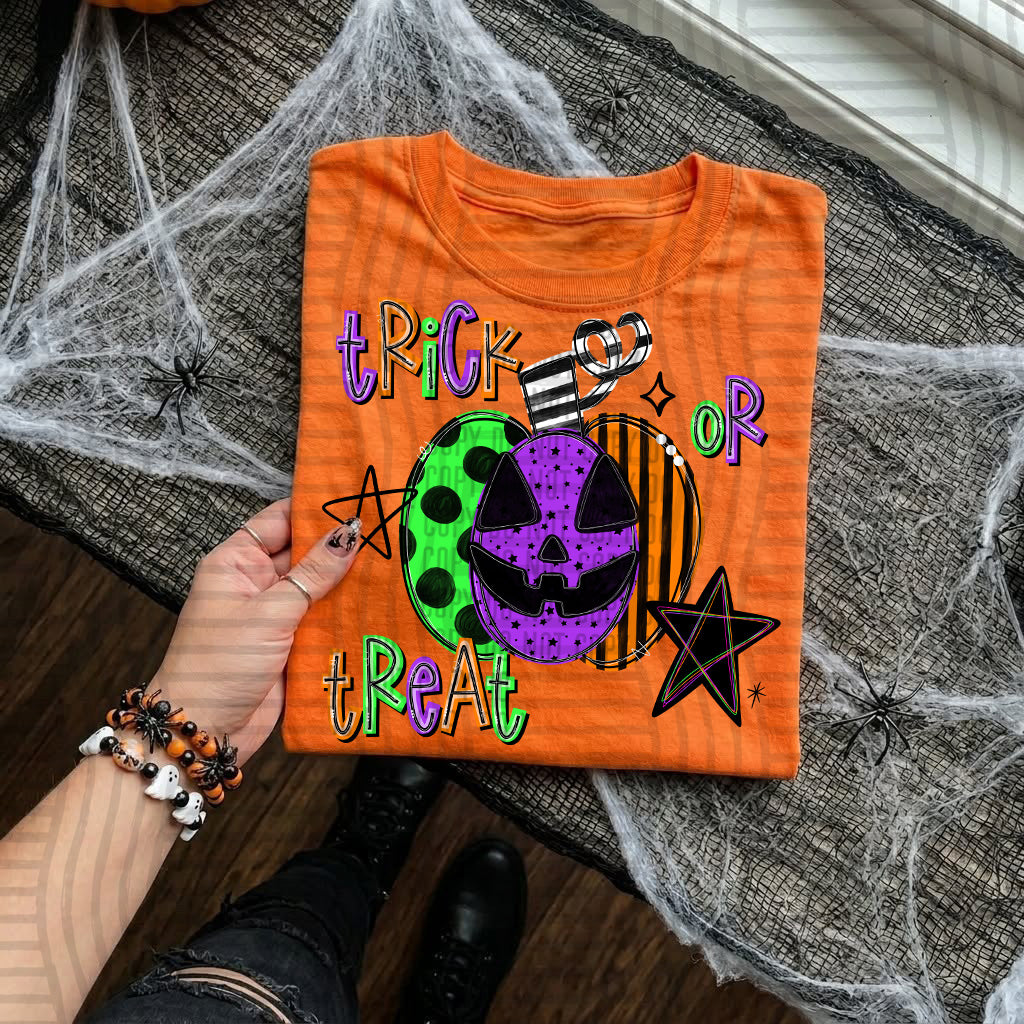Trick or Treat-green, purple, stripe pumpkin (Caplinger) DTF Transfers