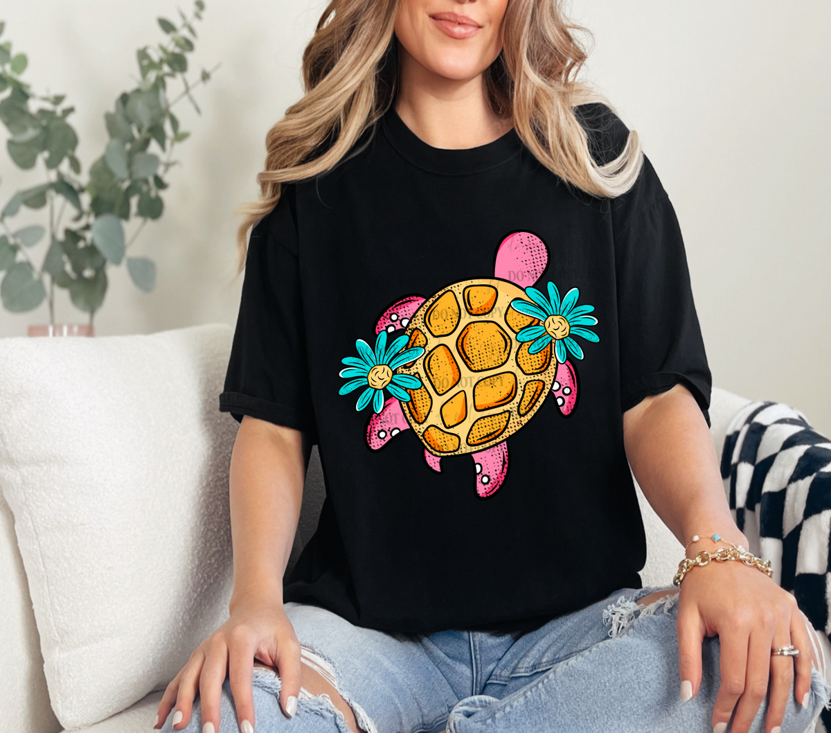Pink Floral Turtle (Linda) 102145 DTF transfer