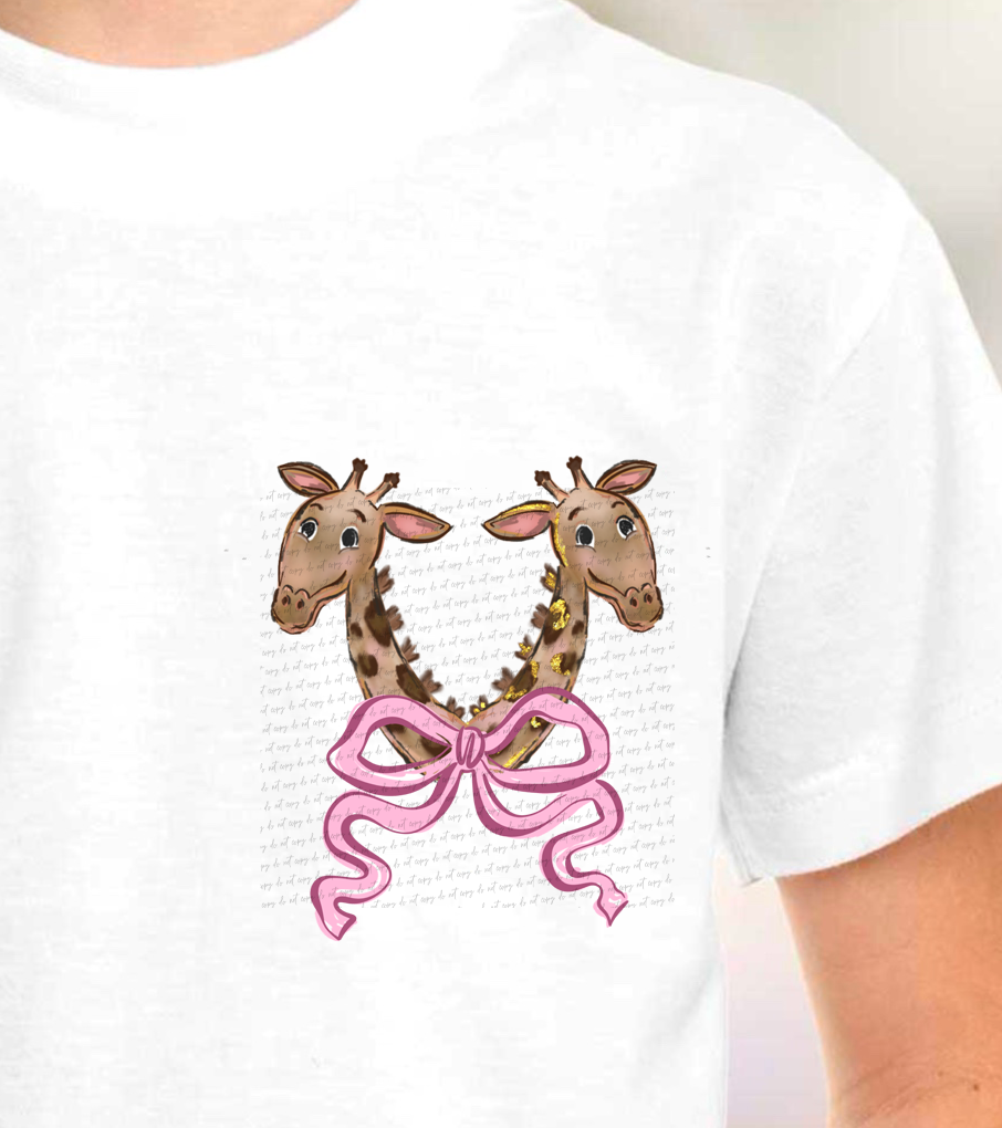 Two Heads Giraffe With Pink Bow Pocket 110170 DTF transfer
