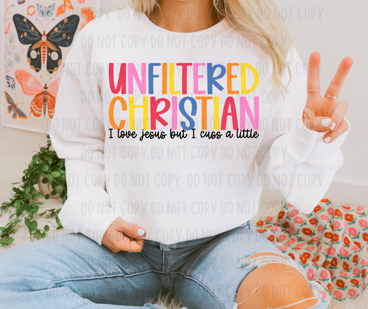 Unfiltered Christian I love Jesus but I cuss a little (canvista) DTF transfer