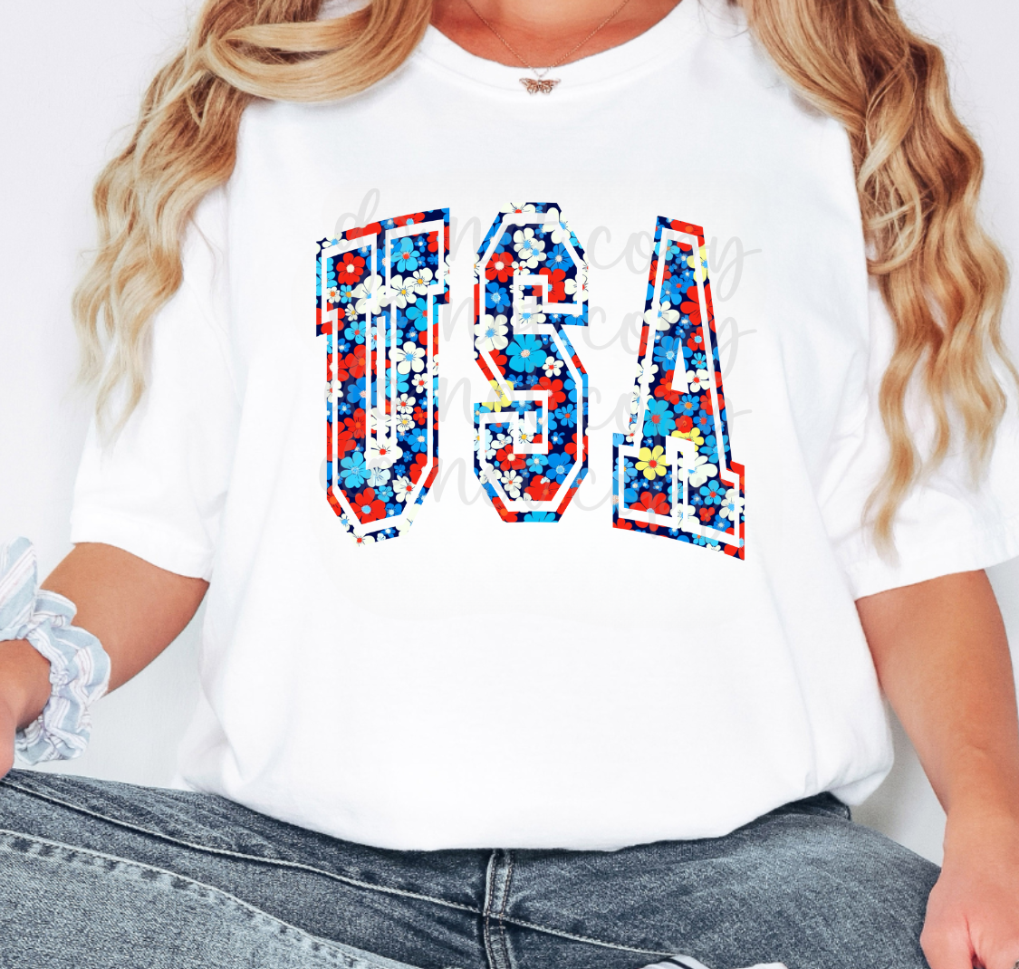 USA Patriotic Floral Letters (Parker) 101713 DTF transfer