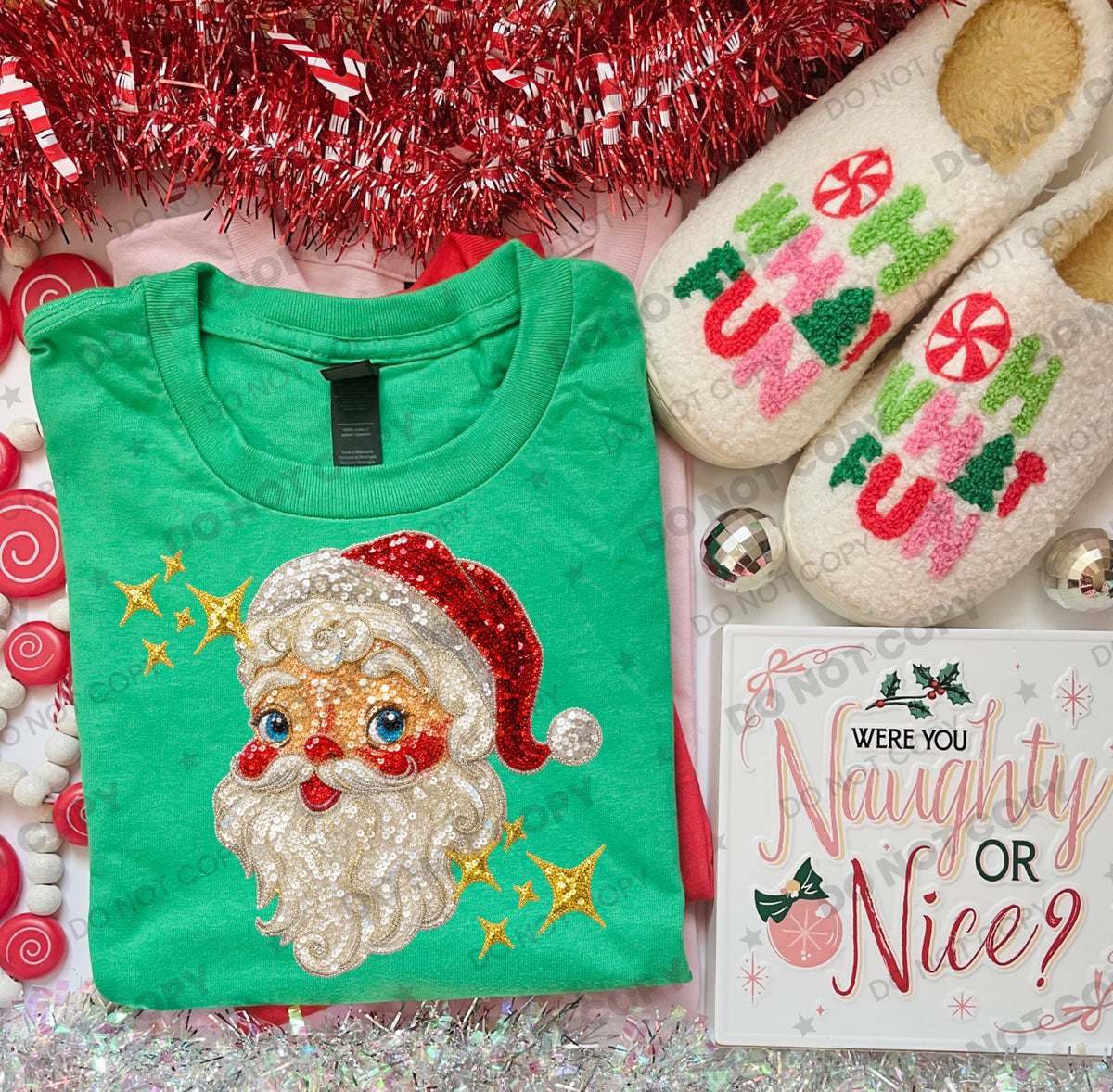 Vintage Santa with stars faux sequins (HW) DTF Transfer