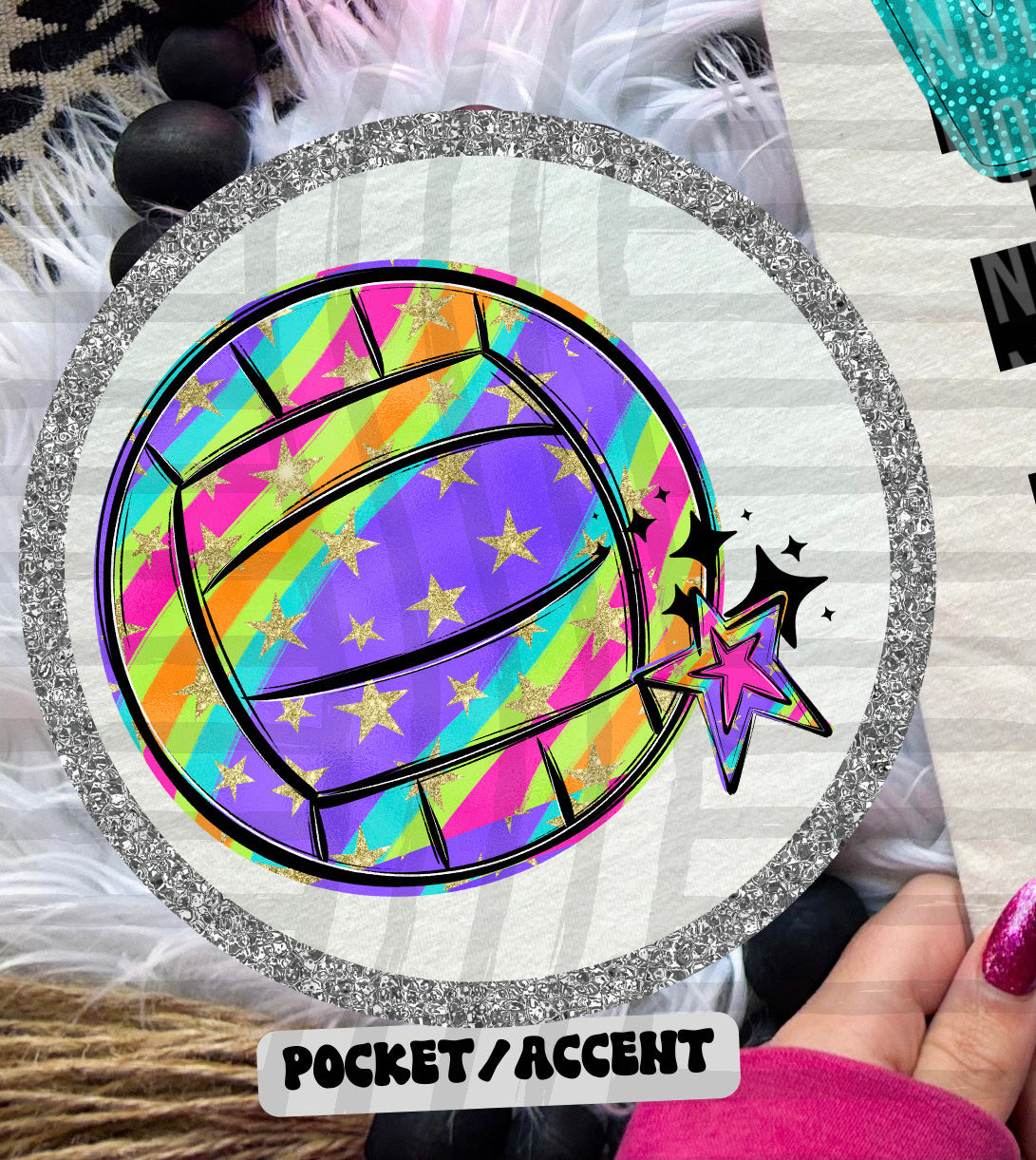 Volleyball - Colorful Stripe With Stars And Checker POCKET PRINT 108267 DTF transfer