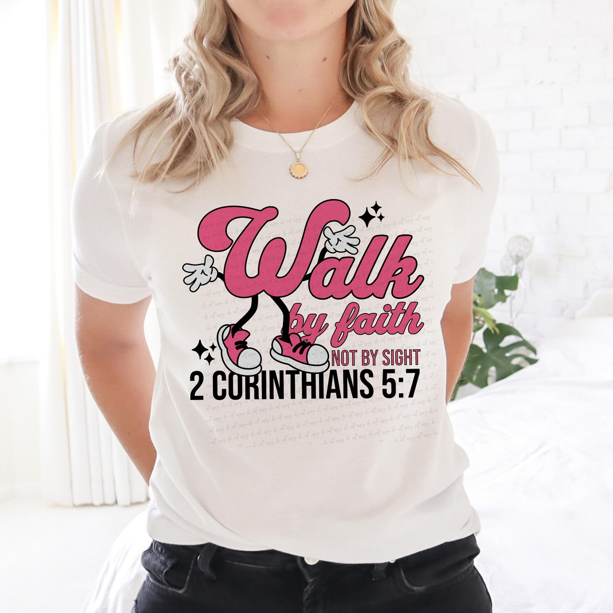 Walk By Faith Not By Sight Pink Font 117745 DTF transfer