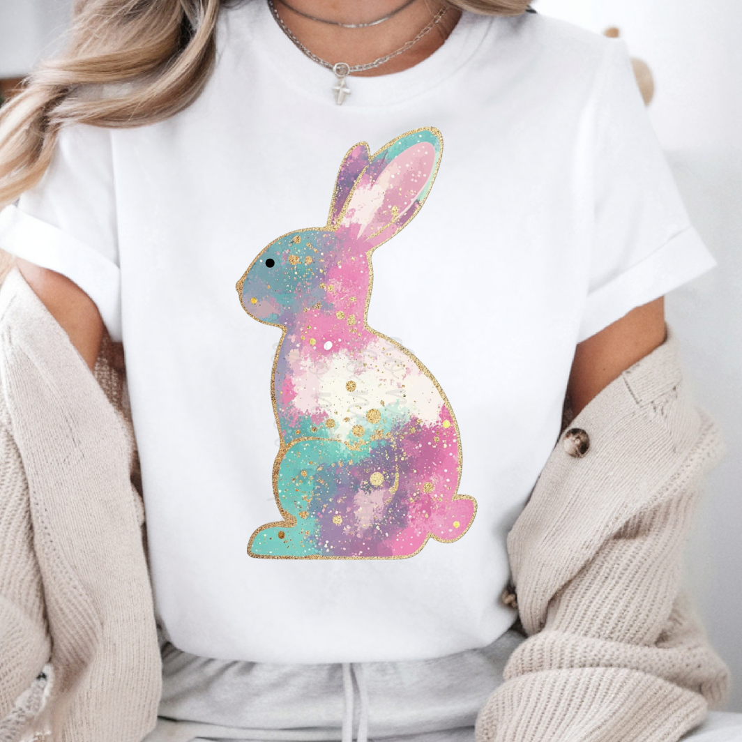 Water color bunny gold outline (Parker)  DTF Transfer