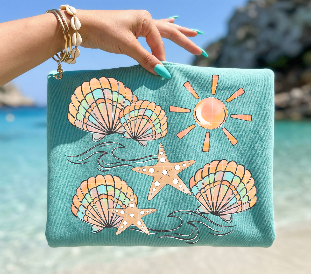 Shells and starfish watercolor (Linda) DTF Transfer