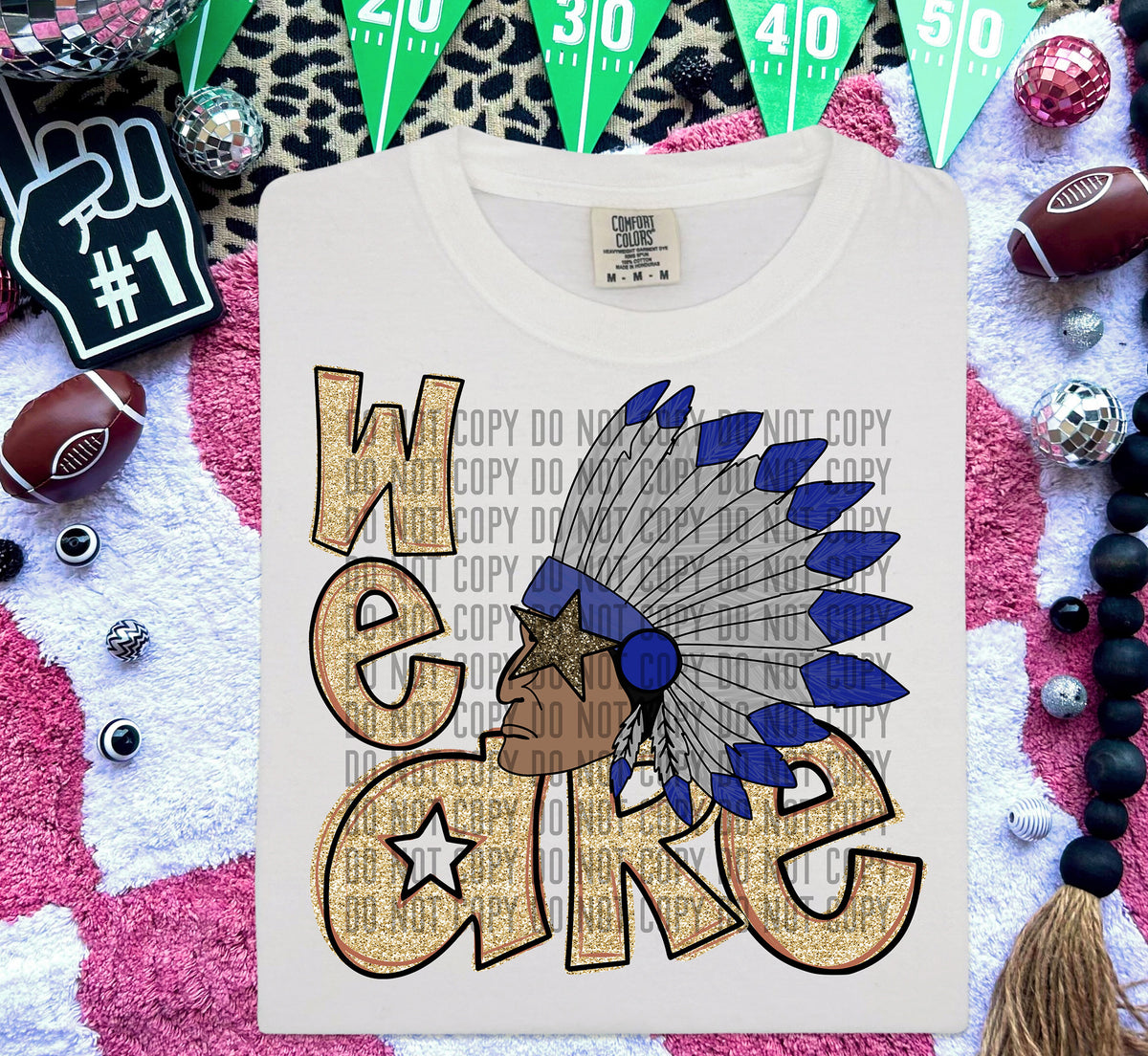 We Are Indians Gold (Blue Feathers) 59018 DTF transfer