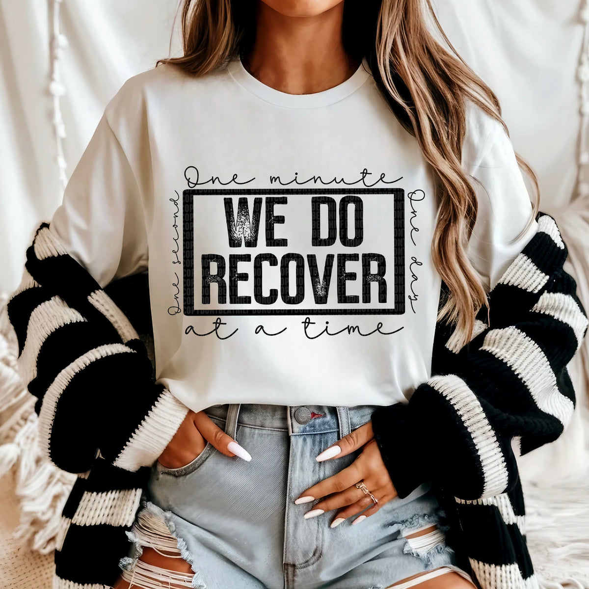 One seconds, One minute, One day at a time we do recover - Black 104261 DTF transfer