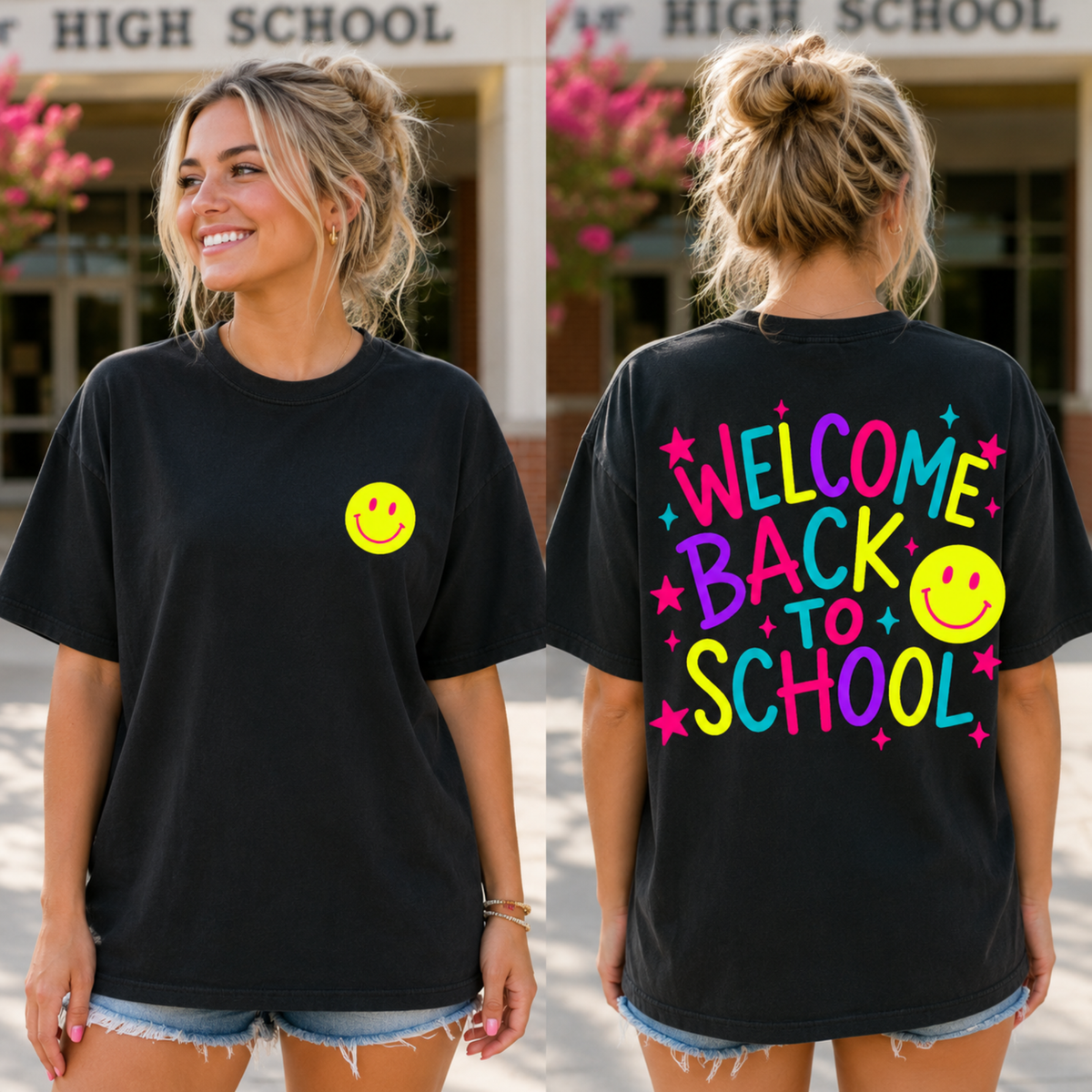 Welcome back to school happy face BACK ONLY (Parker) DTF Transfer