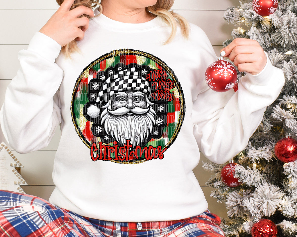 Christmas Round Santa Checkered Hat 69232 DTF transfer