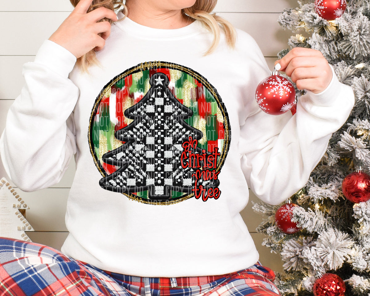 Oh Christmas Tree Checkered Round Background 69233 DTF transfer