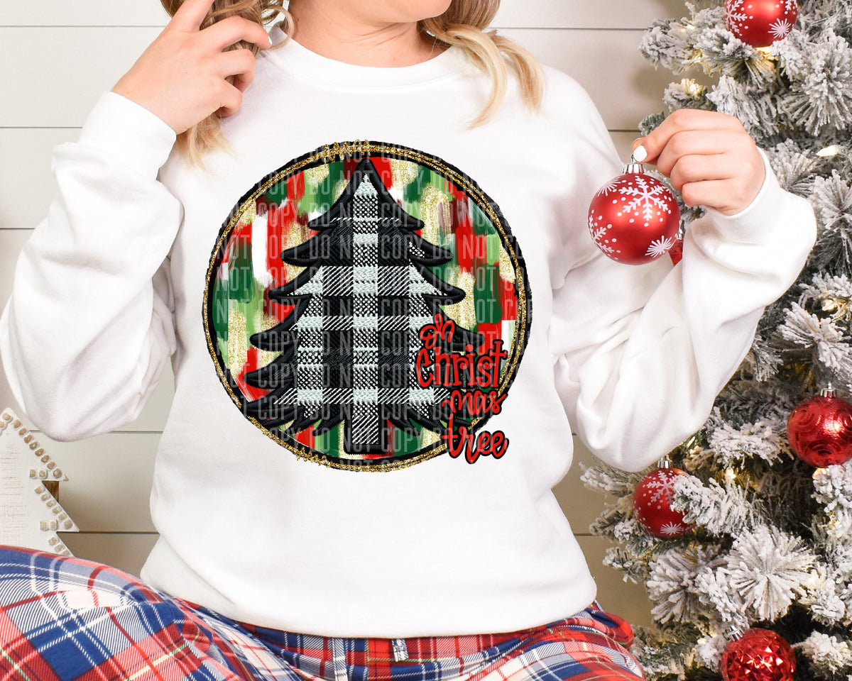 Oh Christmas Tree Plaid Round Background 69234 DTF transfer