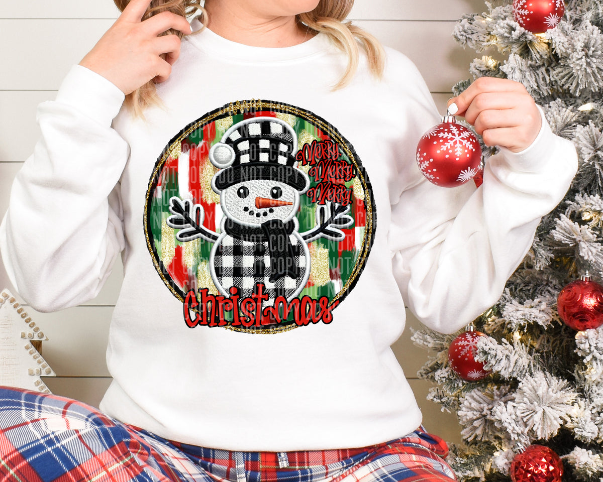 Merry Merry Christmas Snowman Round Background 69235 DTF transfer