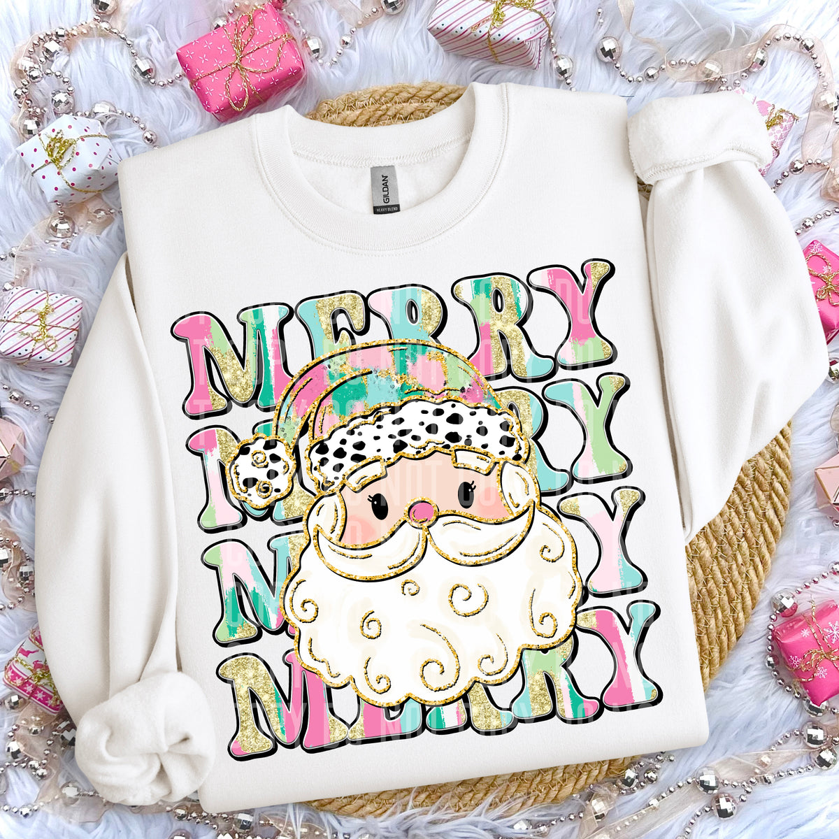 Merry Colorful Brush Stroke Light Santa 69242 DTF transfer
