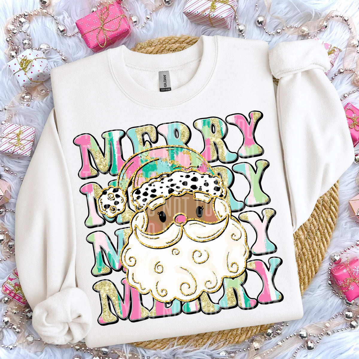 Merry Colorful Brush Stroke Medium Santa 69243 DTF transfer
