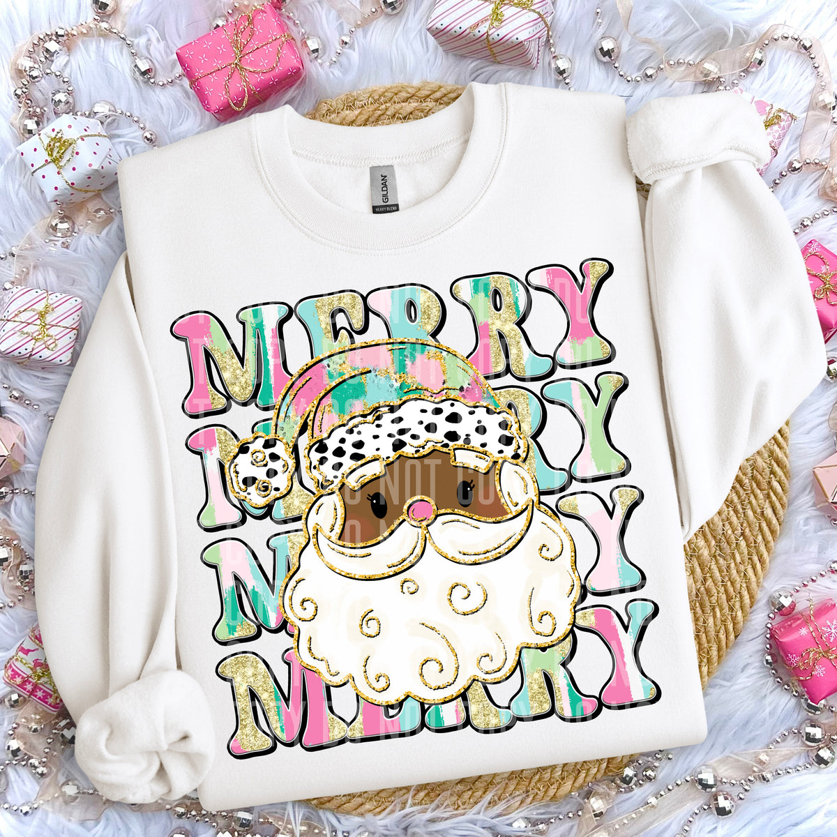Merry Colorful Brush Stroke Dark Santa 69244 DTF transfer