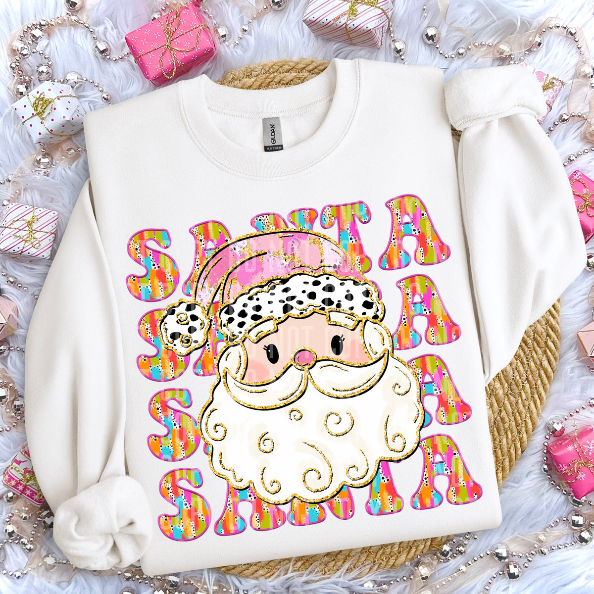 Santa Stacked Pink Hat 69245 DTF transfer
