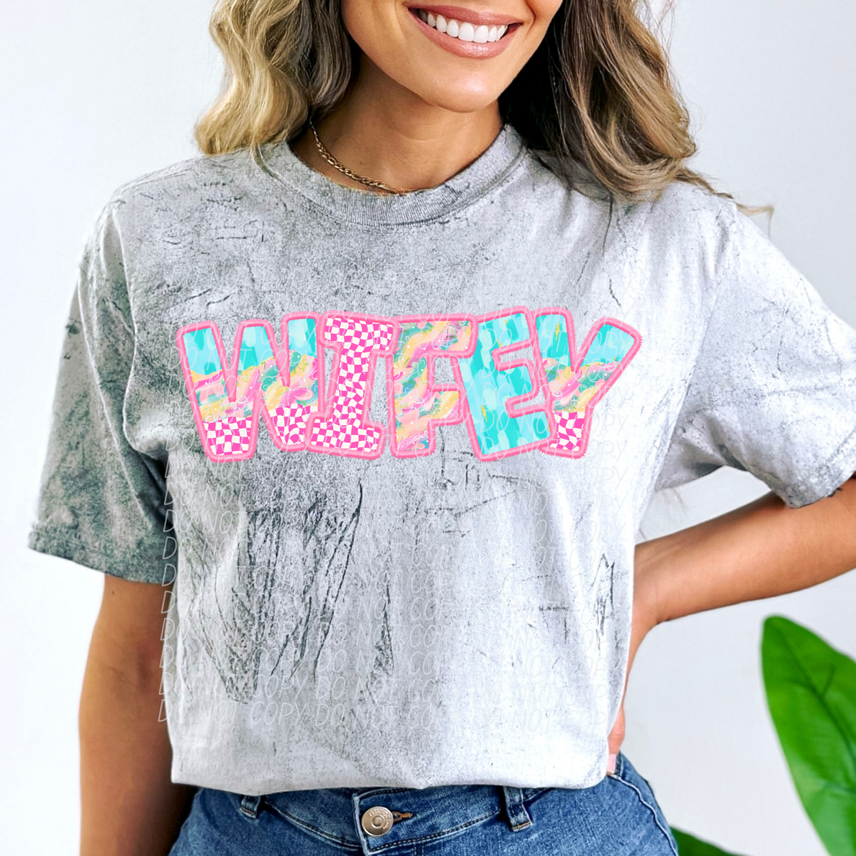 Wifey Spring Pink Checkered (CITY) DTF transfer