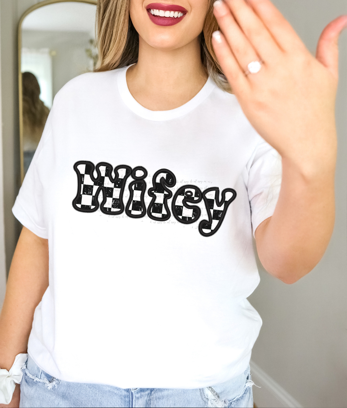 Wifey Checkered Faux Embroidery Black 59614 DTF Transfer