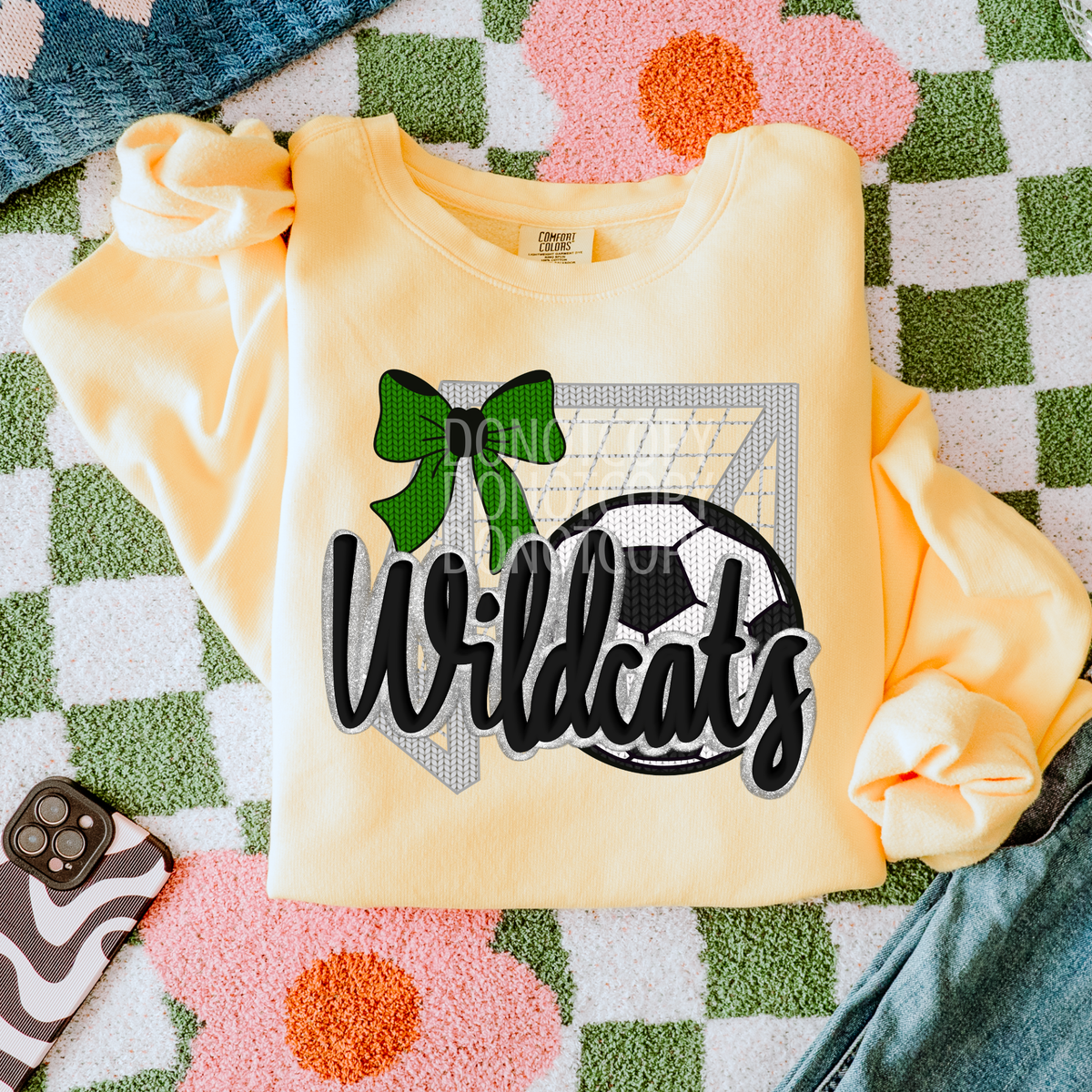 wildcats soccer with soccer ball, net, and green bow (CSG) DTF transfer