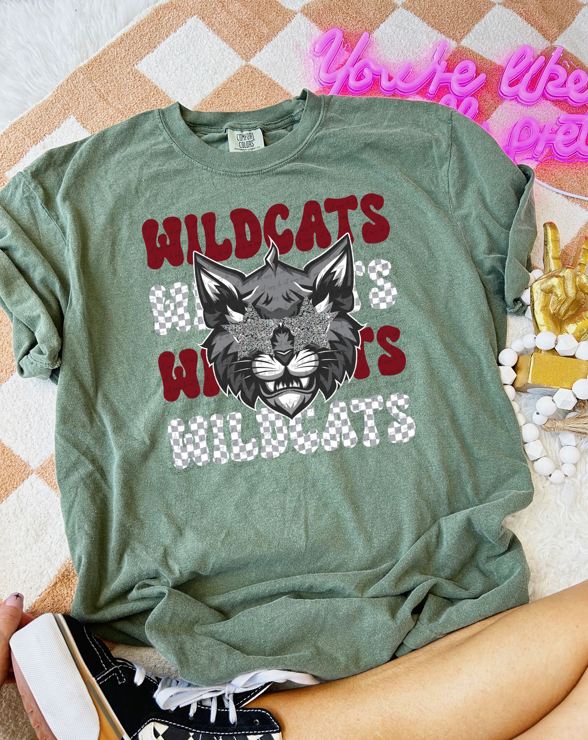 Wildcats Checkered Word Stacked Maroon White 59619 DTF Transfer