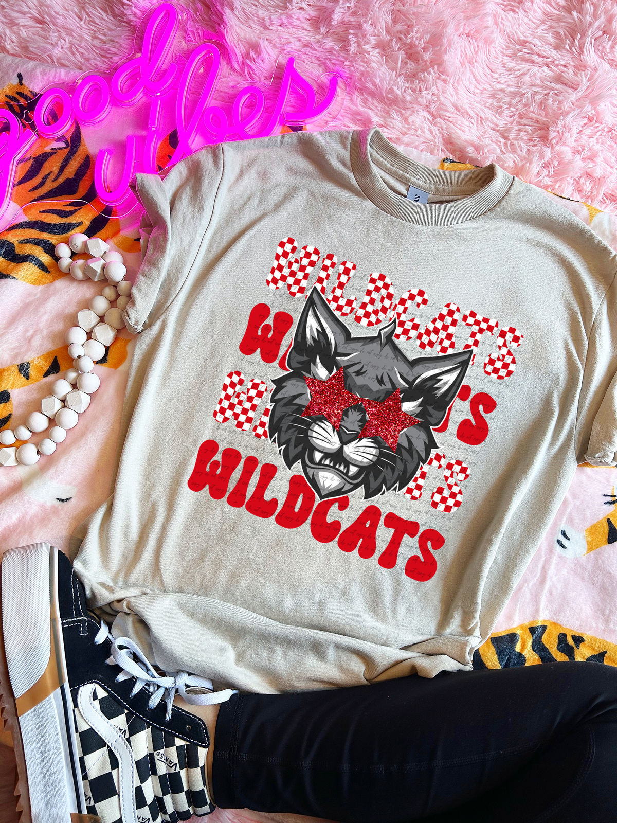 Wildcats Checkered Word Stacked Red 59620 DTF Transfer