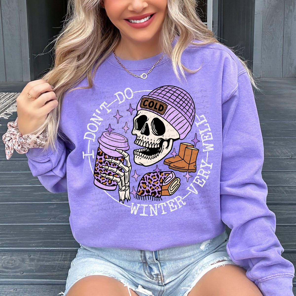 I Don't Do Winter Very Well Skellie Purple Brown Boots - White Font 81764 DTF Transfer