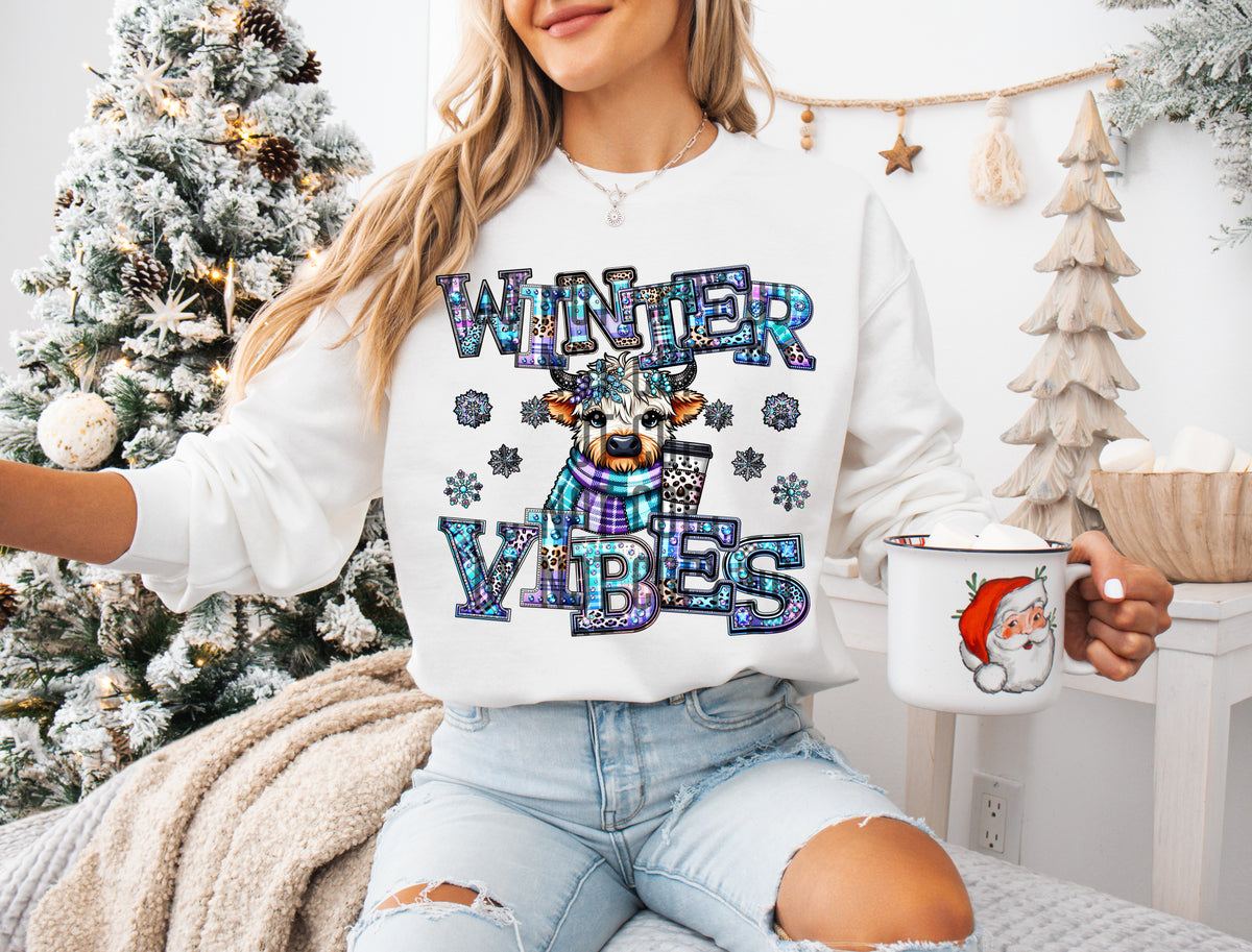 Winter Vibes Cow With Cup 71491 DTF transfer
