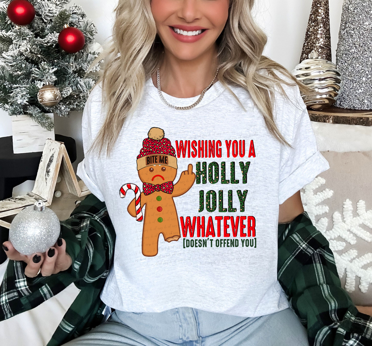 Wishing You A Holly Jolly Whatever Gingerbread Man 117056 DTF Transfer