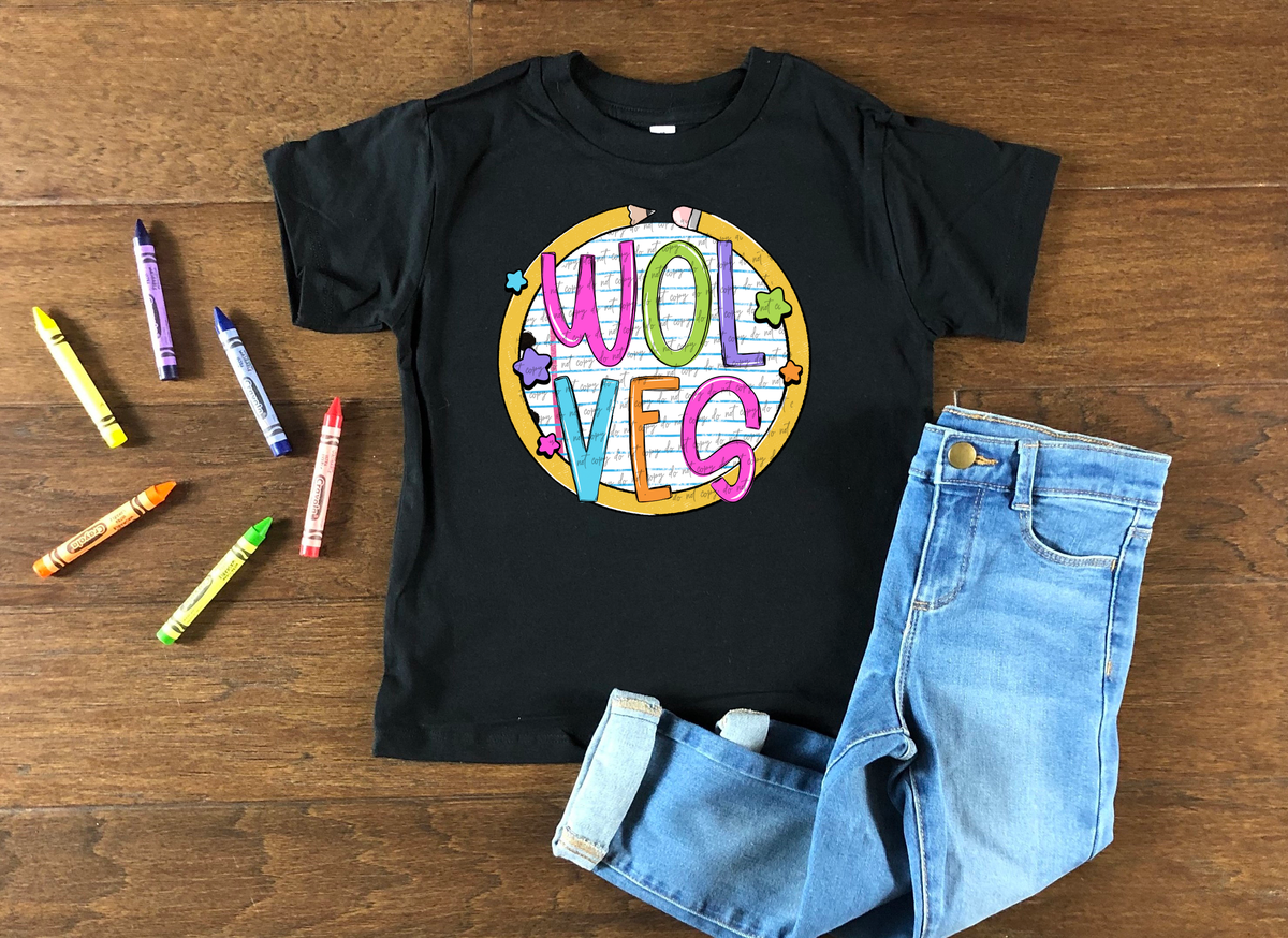 Wolves Round Pencil Mascot 46063 DTF transfer