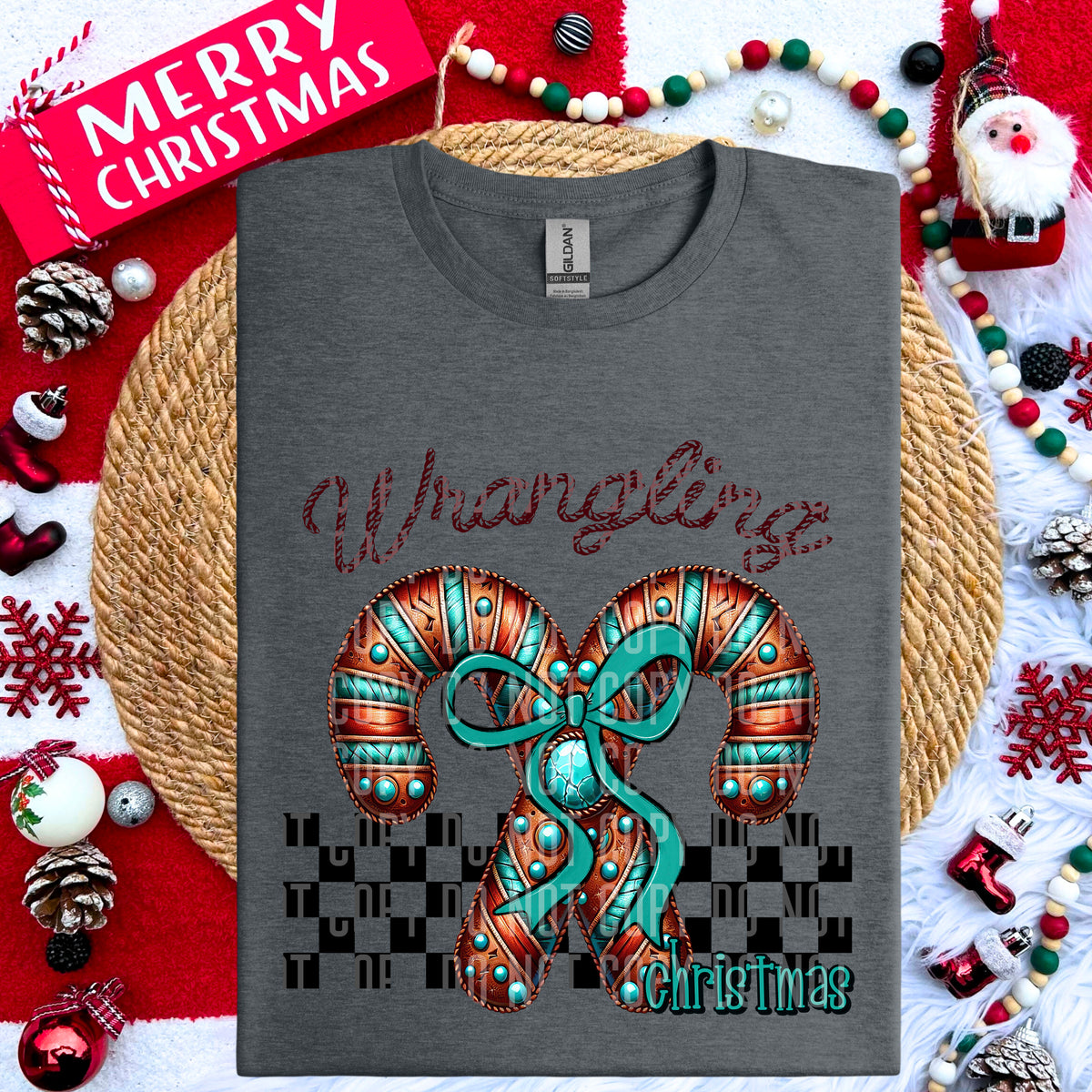 Wrangling Christmas Western Candy Cane 69255 DTF transfer