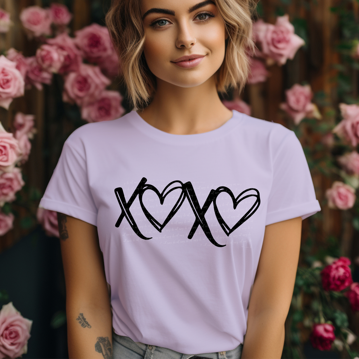 Xoxo Hearts Sketched Black 76423 DTF Transfer
