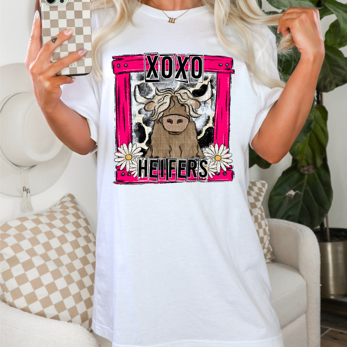 Xoxo heifers cow with daisy (square) 104273 DTF transfer