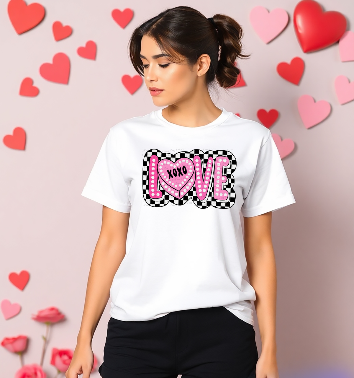 Xoxo Love Heart Dots Checker 81593 DTF Transfer