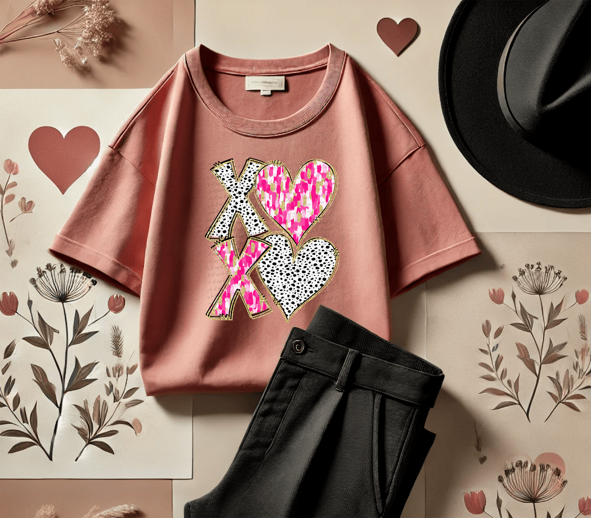 Xoxo Pink Gold Dalmatian Hearts 76425 DTF Transfer
