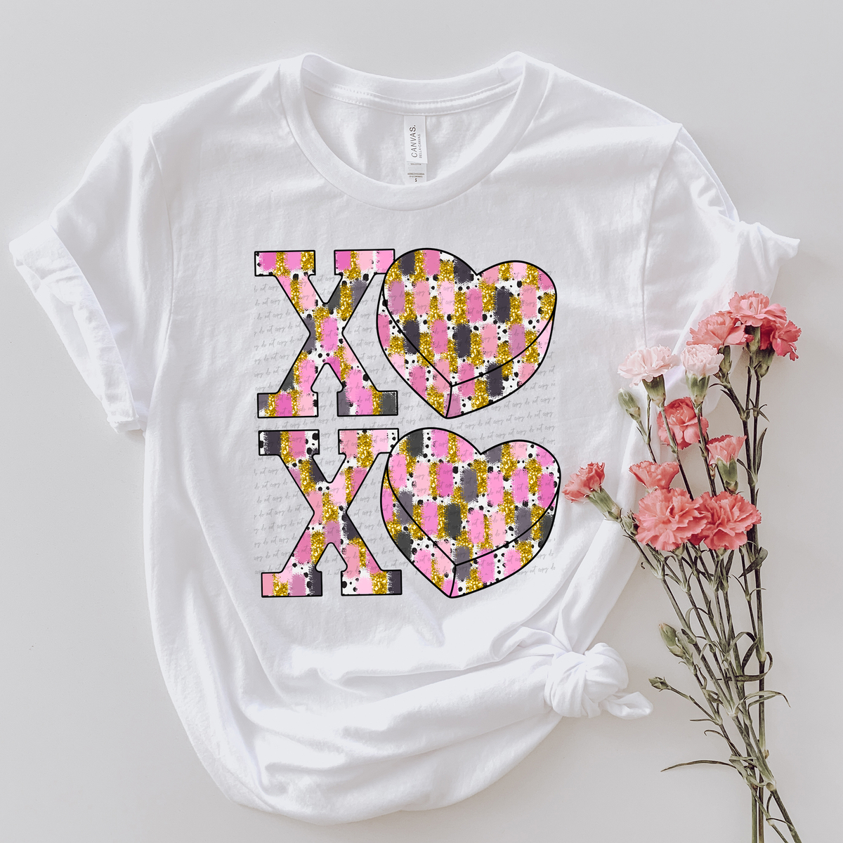 Xoxo Pink Grey Gold Brushstroke Heart 81675 DTF Transfer