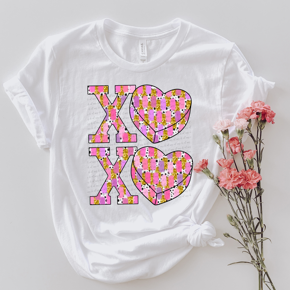 Xoxo Pink Light Purple Gold Brushstroke Heart 81676 DTF Transfer