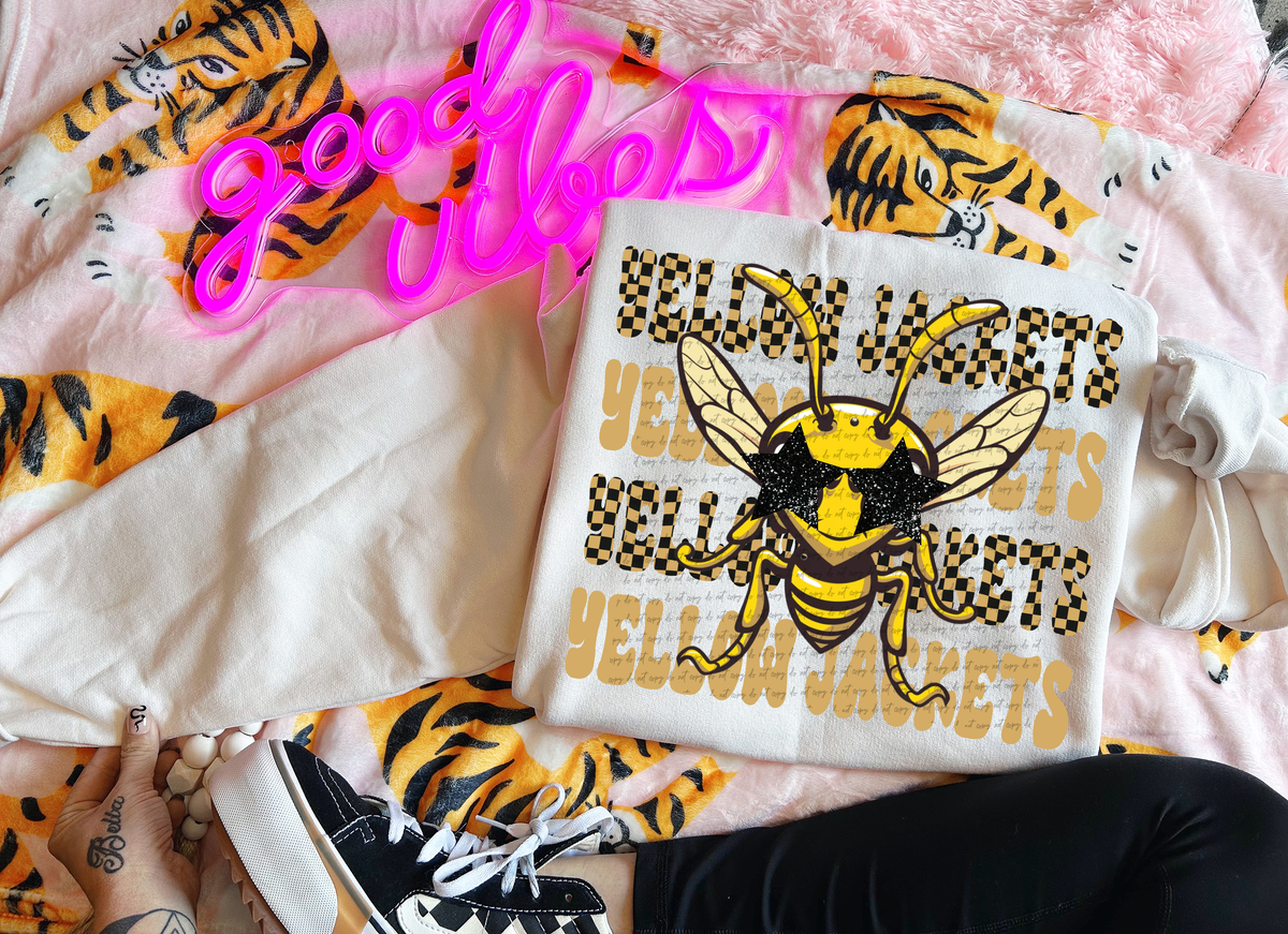 Yellow Jackets Checkered Word Stacked Gold 59624 DTF Transfer
