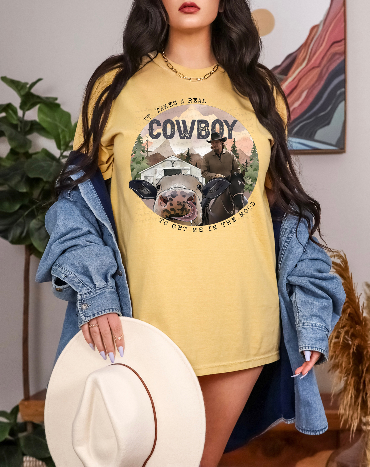 It Takes A Real Cowboy To Get Me In The Mood Brown Jacket 117103 DTF transfer