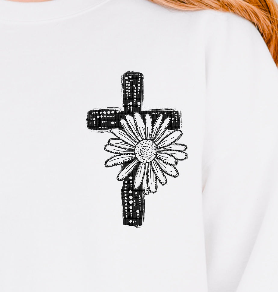 Your anxious heart is worthy cross with daisy black - Pocket 104281 DTF transfer