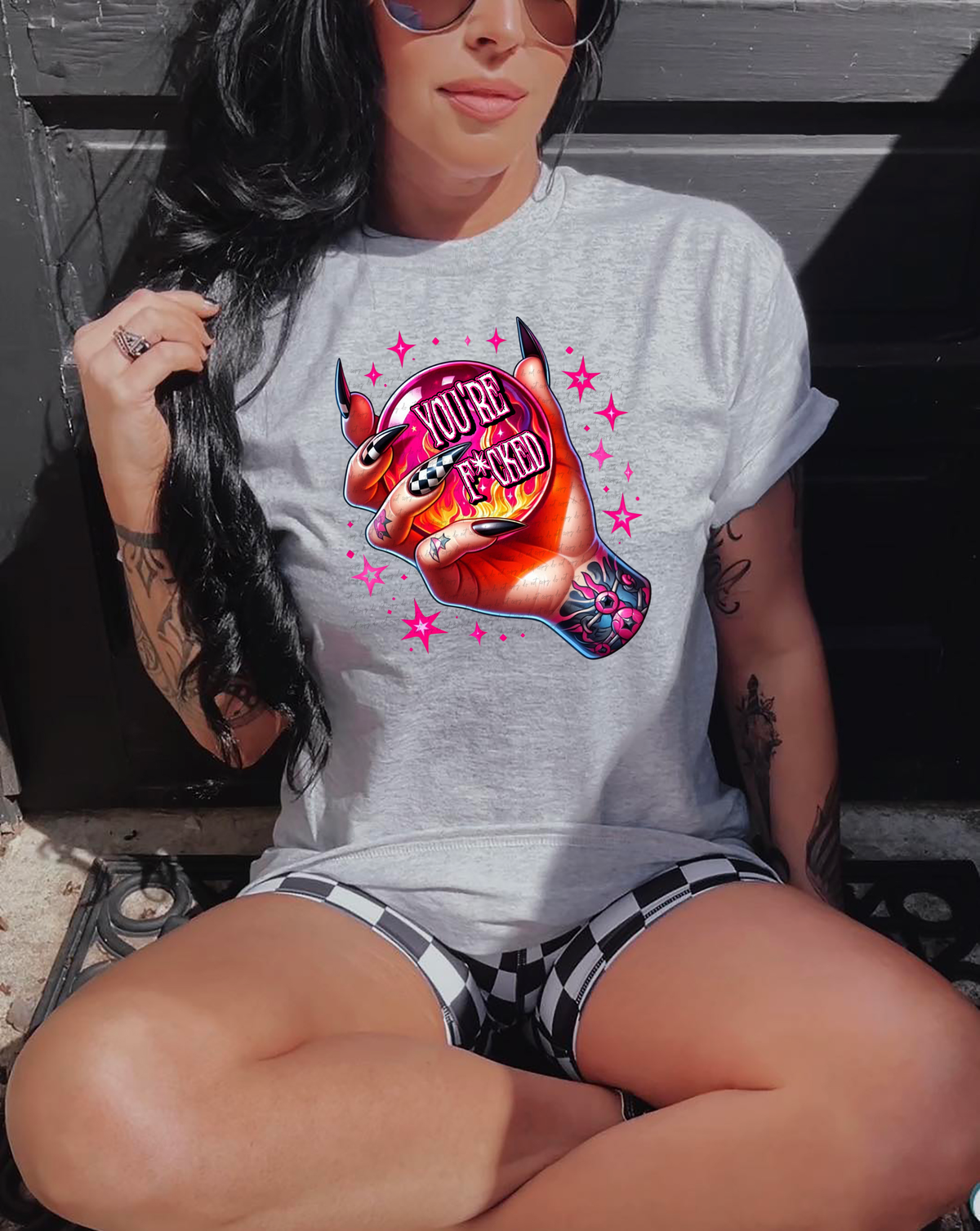 You're Fucked Witch Hand Checkered Nails 74658 DTF Transfer