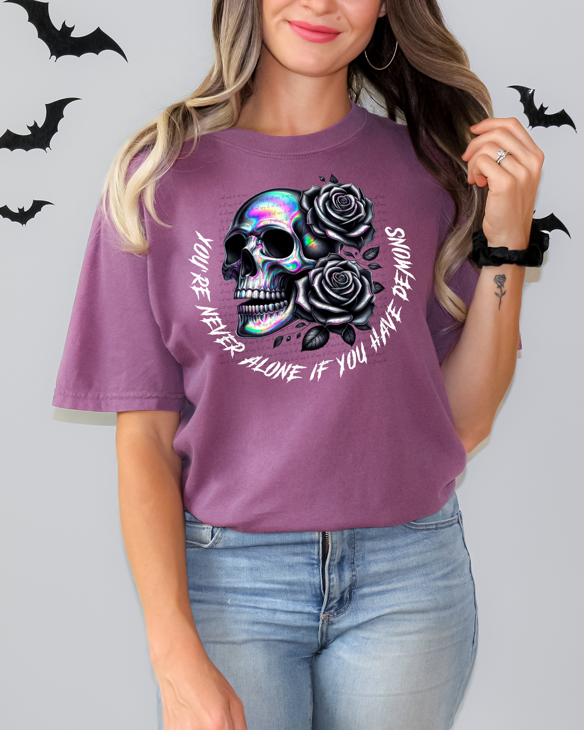 You're Never Alone If You Have Demons White Font 51968 DTF transfer