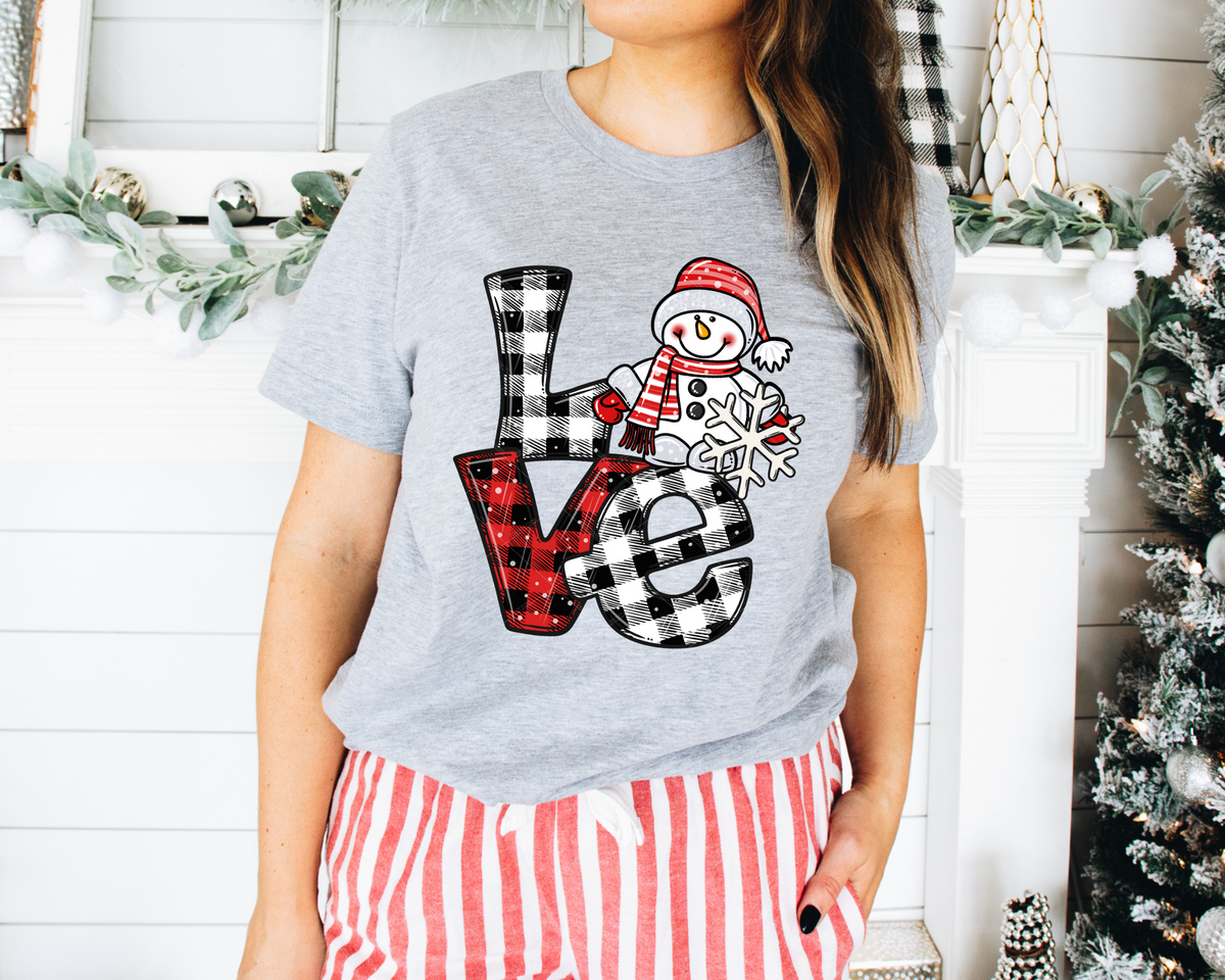 Love With Red Plaid Snowman 8593 DTF TRANSFER