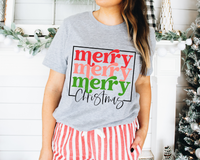 Merry Christmas Retro Stacked Red Pink Green Font 1025 DTF TRANSFER