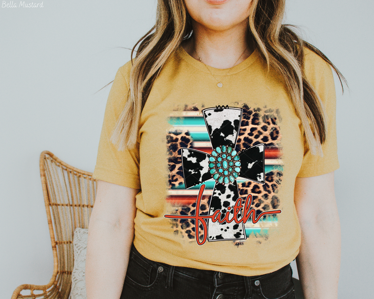 Faith Cow Print Cross Orange Font 112698 DTF TRANSFER