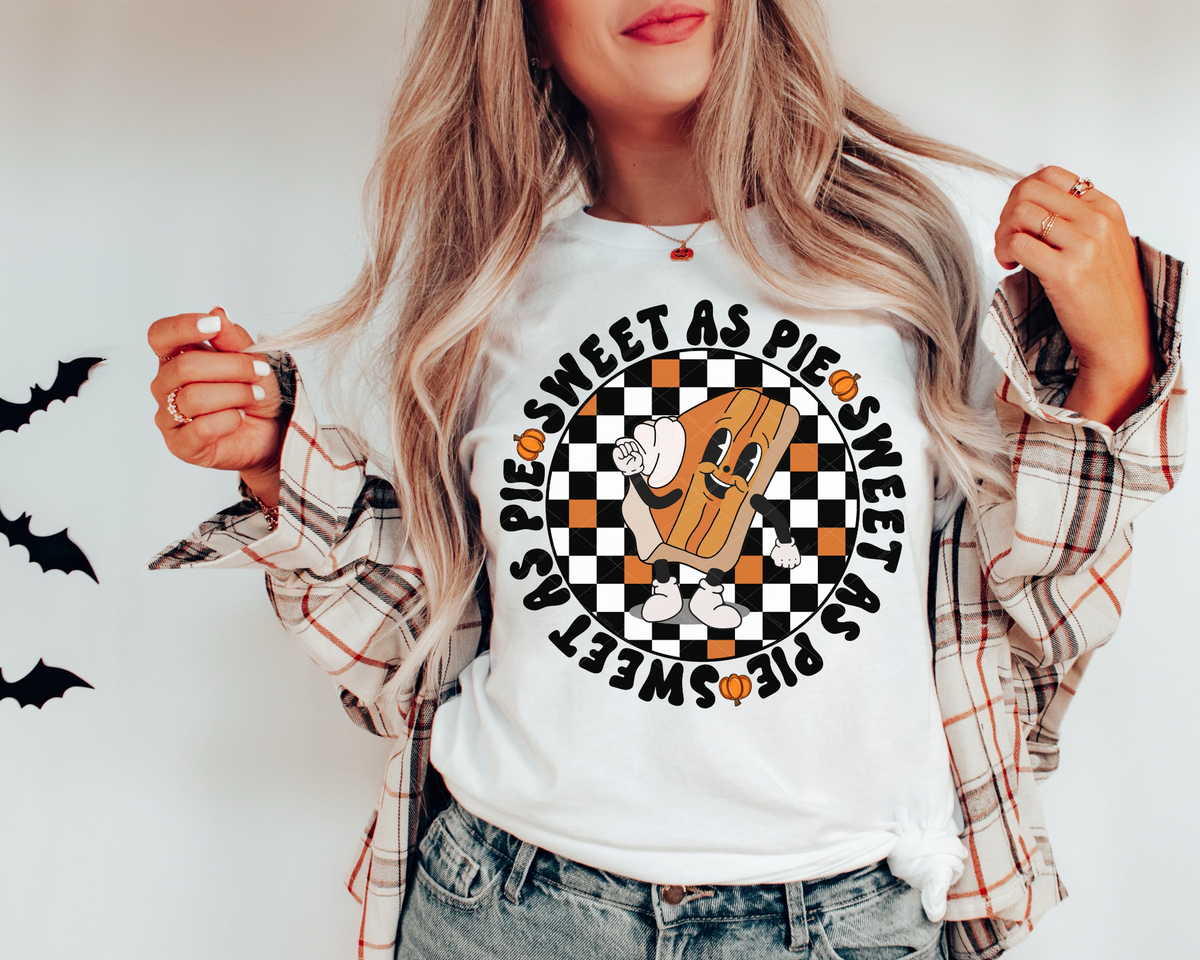 Sweet As Pie Retro Checkered and Orange Pumpkins 112284 DTF TRANSFER