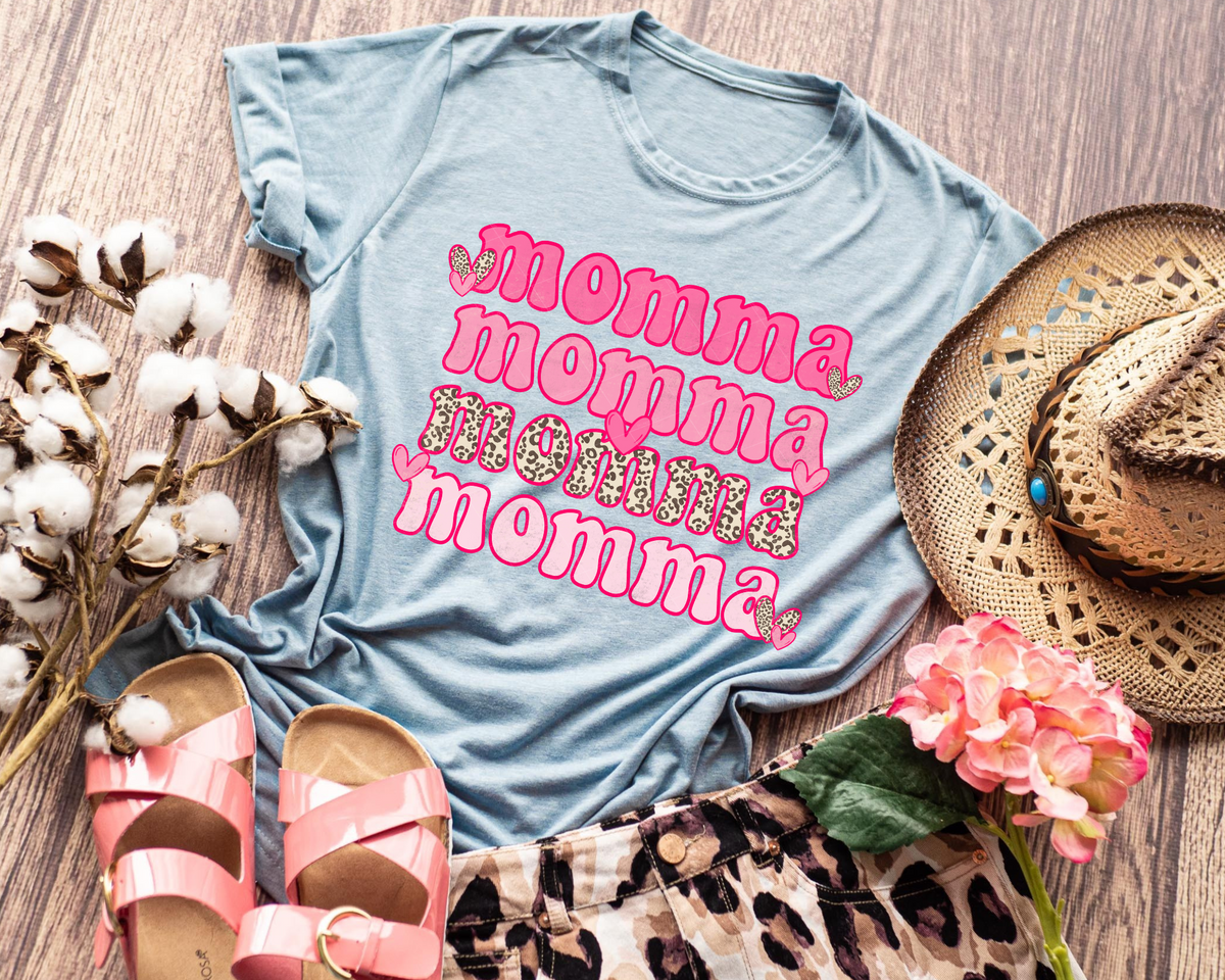 Momma Stacked Valentines Pink Leopard 151 DTF TRANSFER