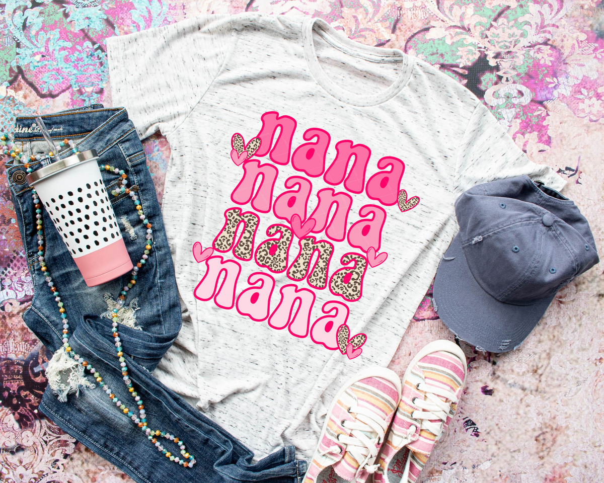 Nana Stacked Valentines Pink Leopard 161 DTF TRANSFER