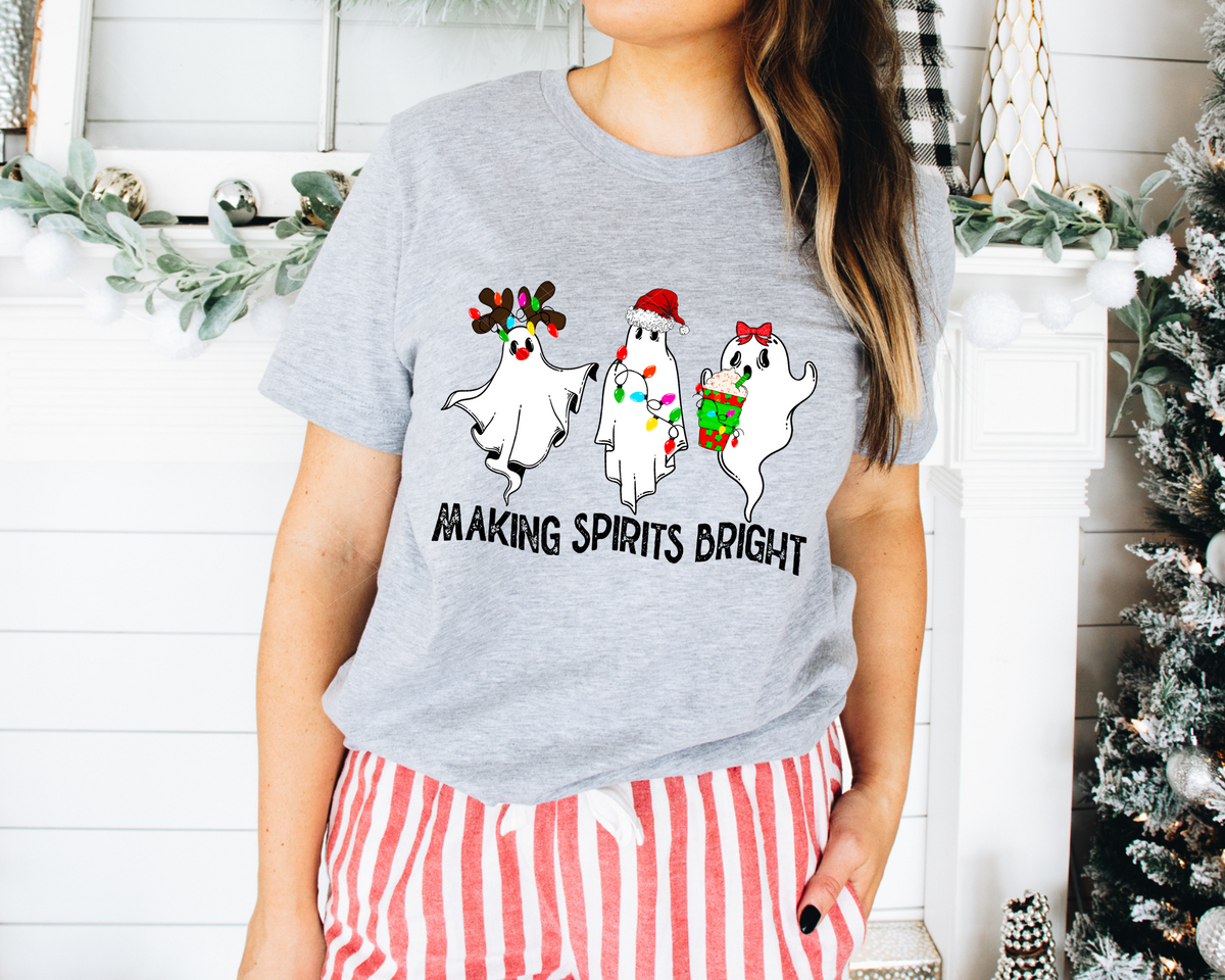 Making Spirits Bright Ghosts Christmas Lights 1048 DTF TRANSFER