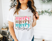 Merry Christmas Stacked Leopard Blue Pink Font 8673 DTF TRANSFER